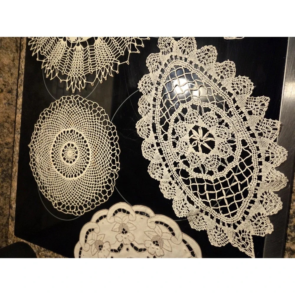 Set of 5 White Lace Crochet Doily Lot, Assorted Shapes Round Oval Floral